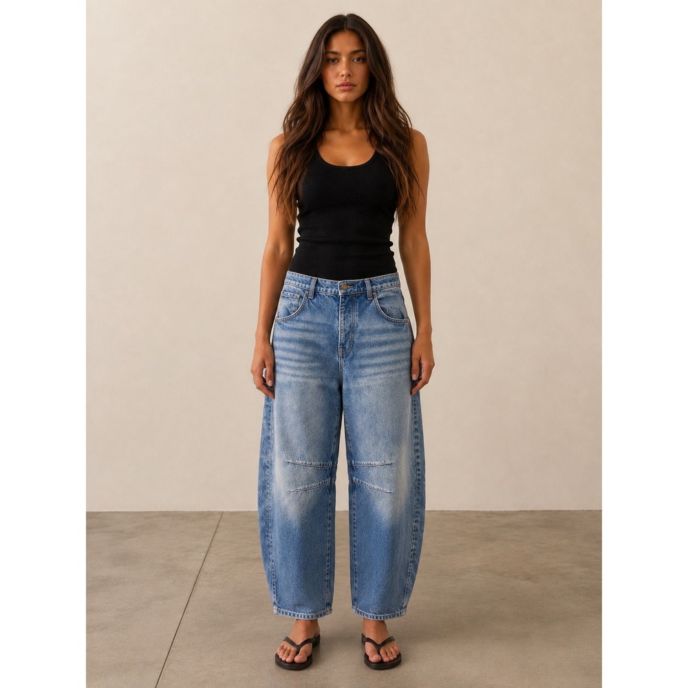 Free People We The Free Womens Lucky You Mid Rise Barrel Jeans Size 29 Blue NWT